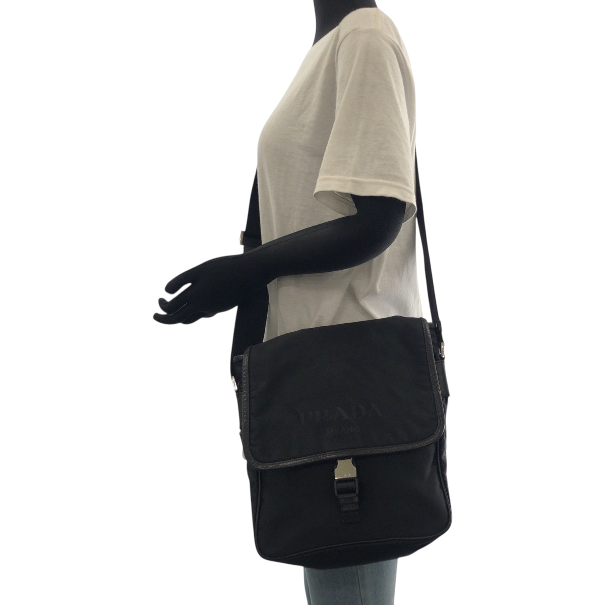 PRADA Shoulder Bag VA0770 Nylon Black Silver Metal Test logo