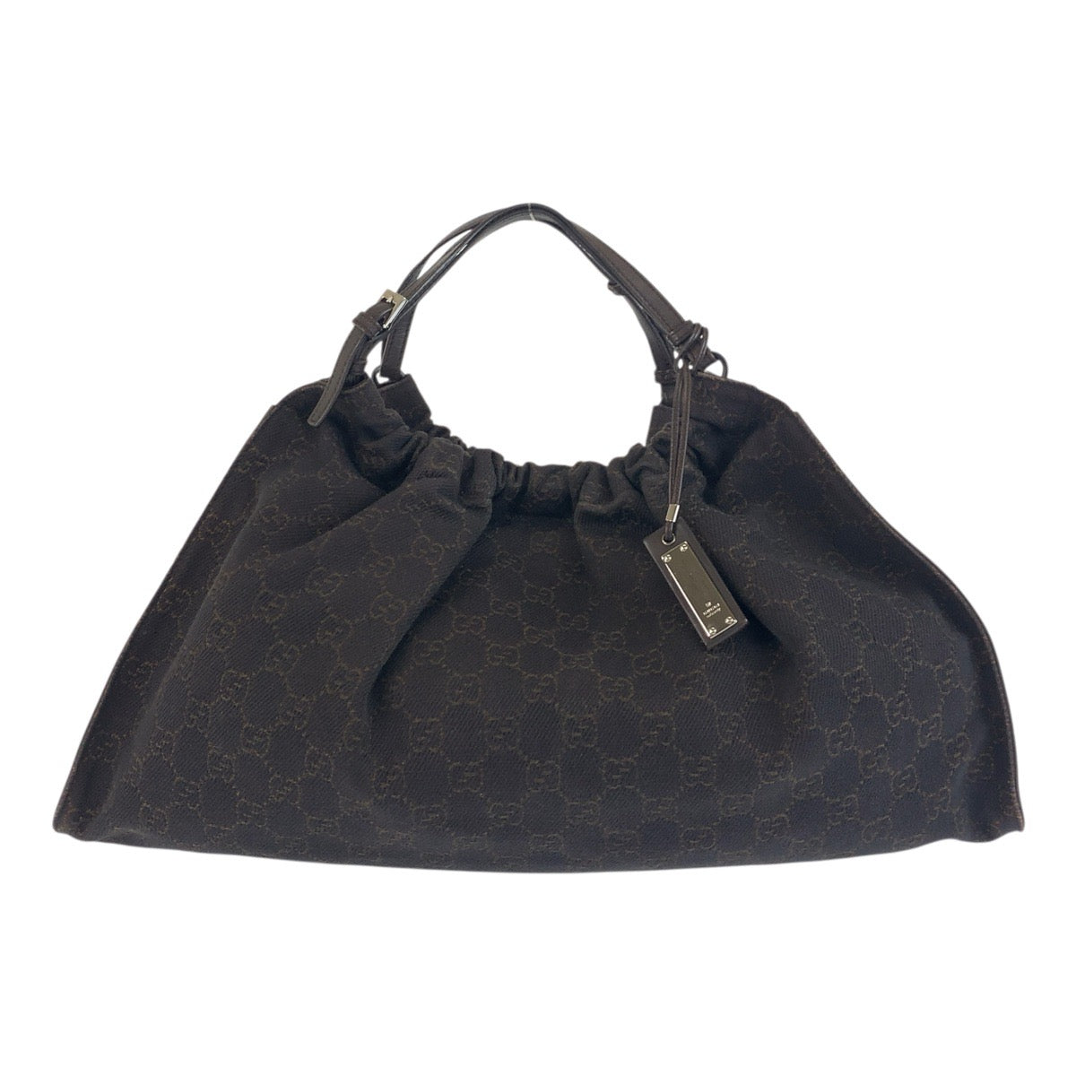 GUCCI Handbag 76554 GG canvas Brown Silver Metal Handbag Tote Bag Women Used Authentic