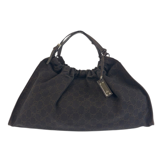 GUCCI Handbag 76554 GG canvas Brown Silver Metal Handbag Tote Bag Women Used Authentic