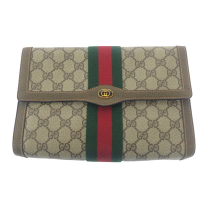 GUCCI Clutch bag 89 01 006 GG Supreme Canvas Beige Brown Gold Metal Old Gucci Shelly Line