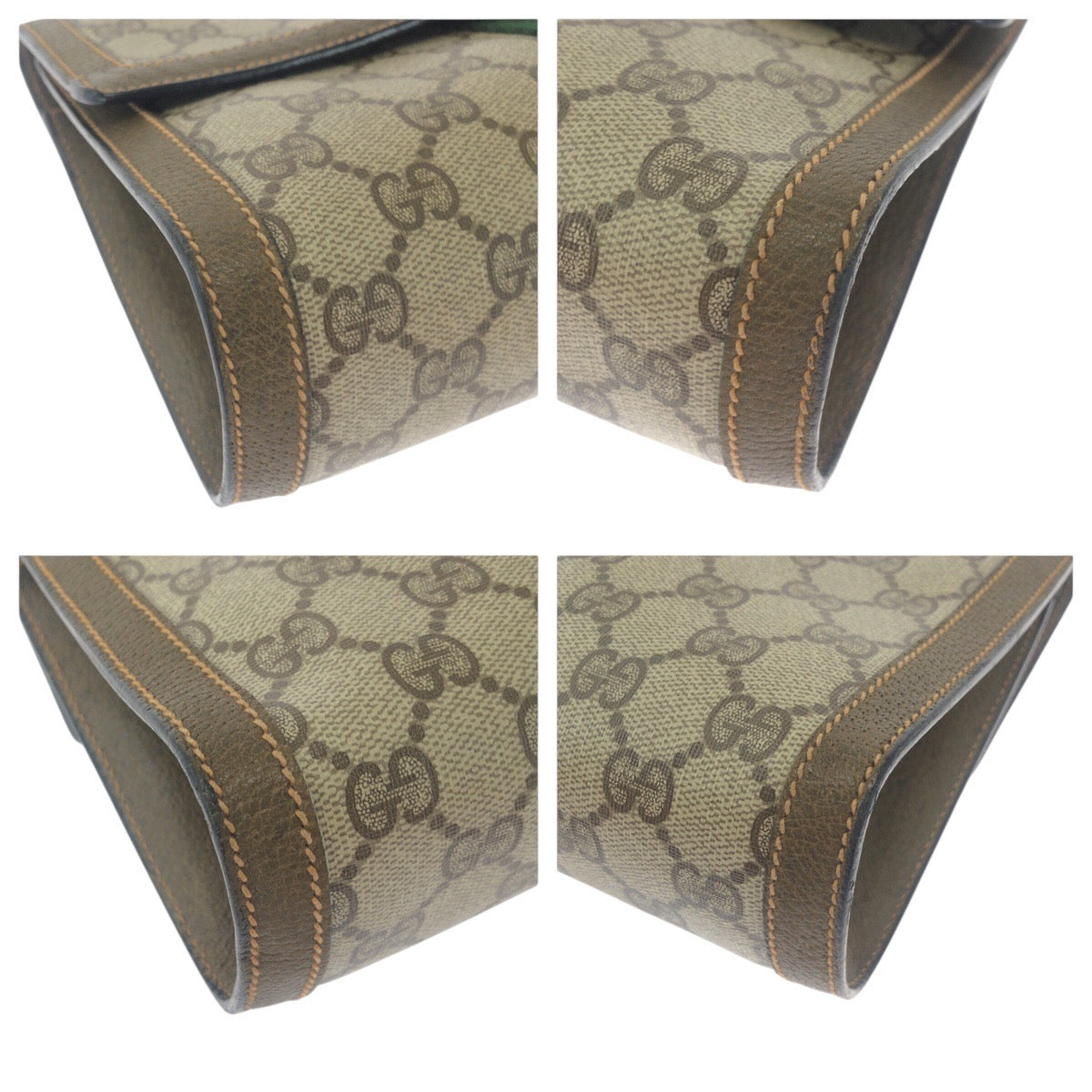 GUCCI Clutch bag 89 01 006 GG Supreme Canvas Beige Brown Gold Metal Old Gucci Shelly Line