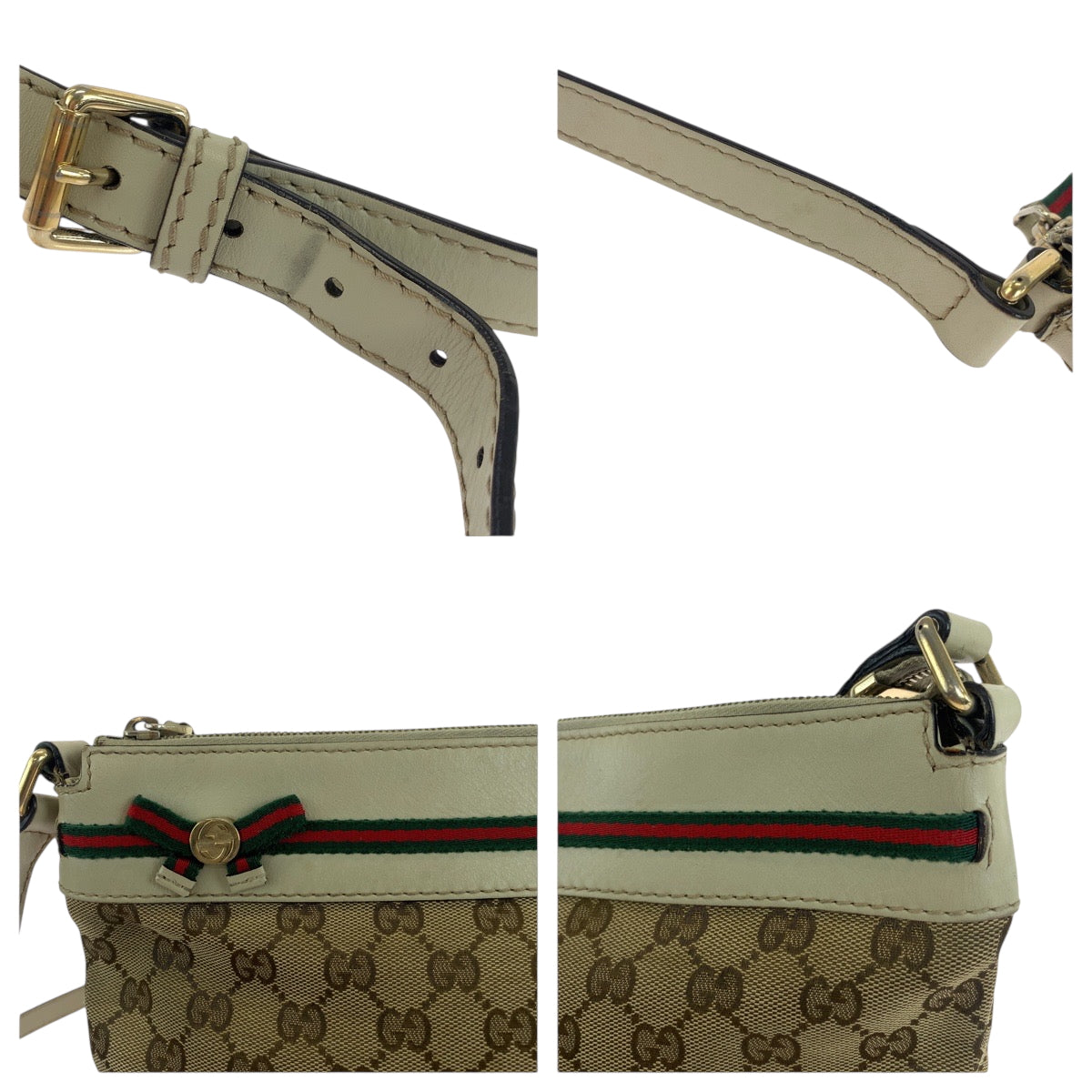 GUCCI Shoulder Bag 257065 GG canvas Beige Ivory Gold Metal Shoulder Bag pochette Sherry Line Mayfair Women Used Authentic