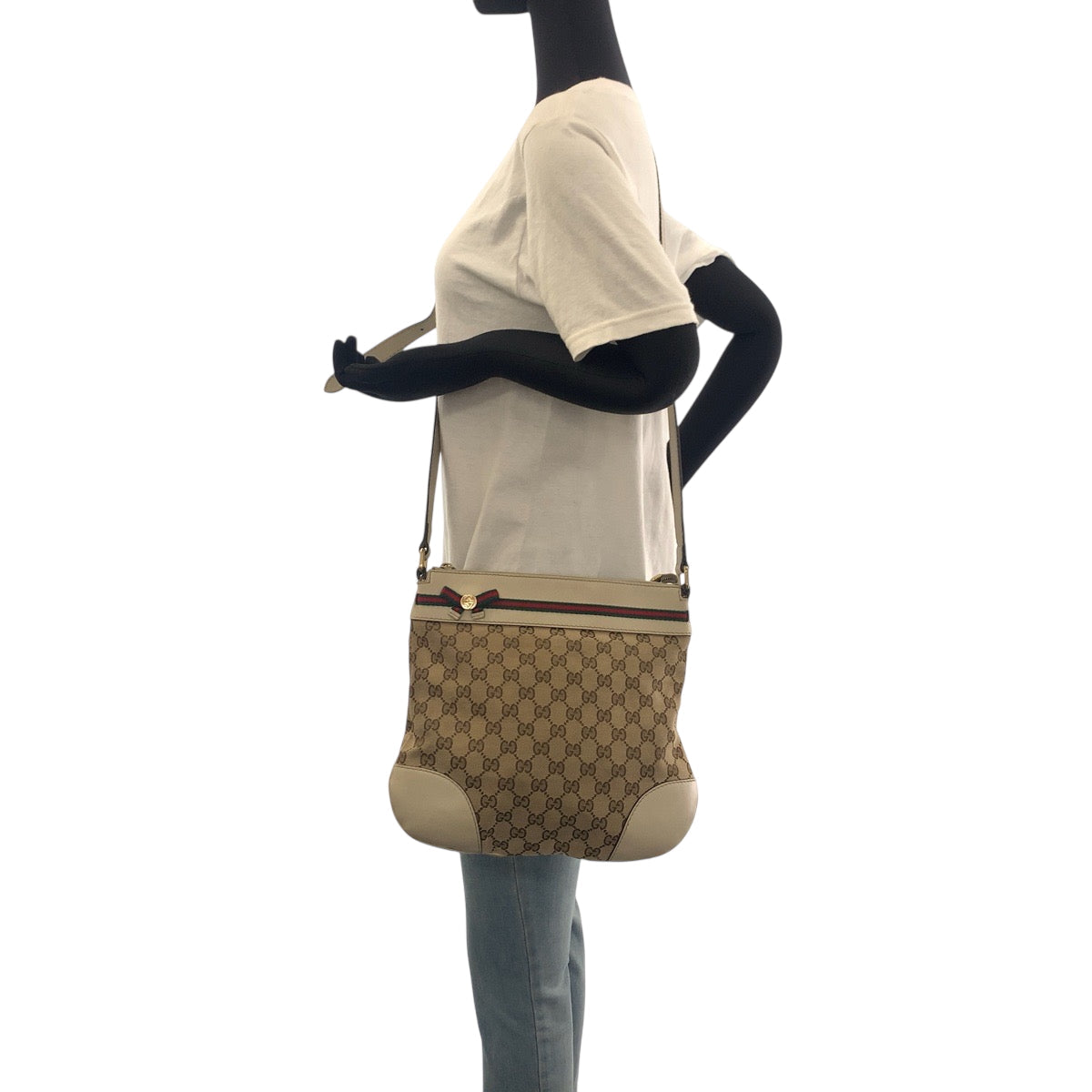 GUCCI Shoulder Bag 257065 GG canvas Beige Ivory Gold Metal Shoulder Bag pochette Sherry Line Mayfair Women Used Authentic