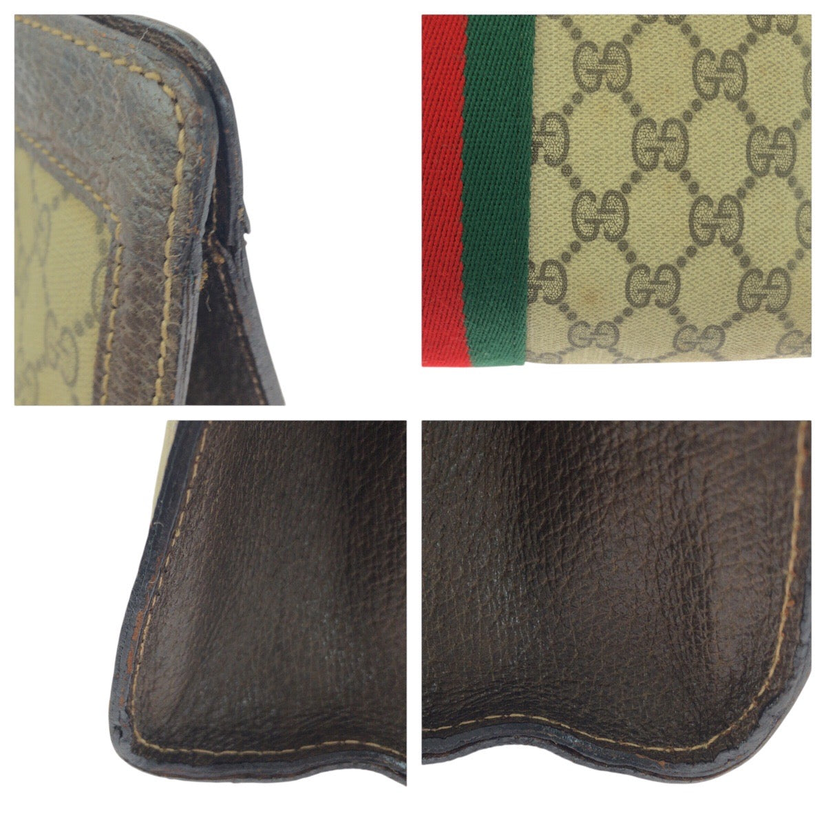 GUCCI Clutch bag GG Supreme canvas, leather Beige brown Clutch bag business bag Old Gucci Shelly Line mens Used Authentic
