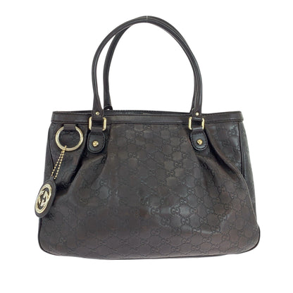 GUCCI Tote Bag 296835 leather Dark Brown Gold Metal Tote Bag Shoulder Bag Guccisima Sukey Women Used Authentic