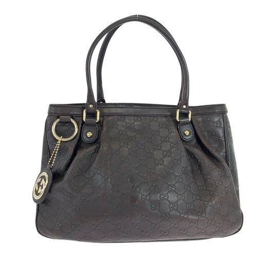 GUCCI Tote Bag 296835 leather Dark Brown Gold Metal Tote Bag Shoulder Bag Guccisima Sukey Women Used Authentic