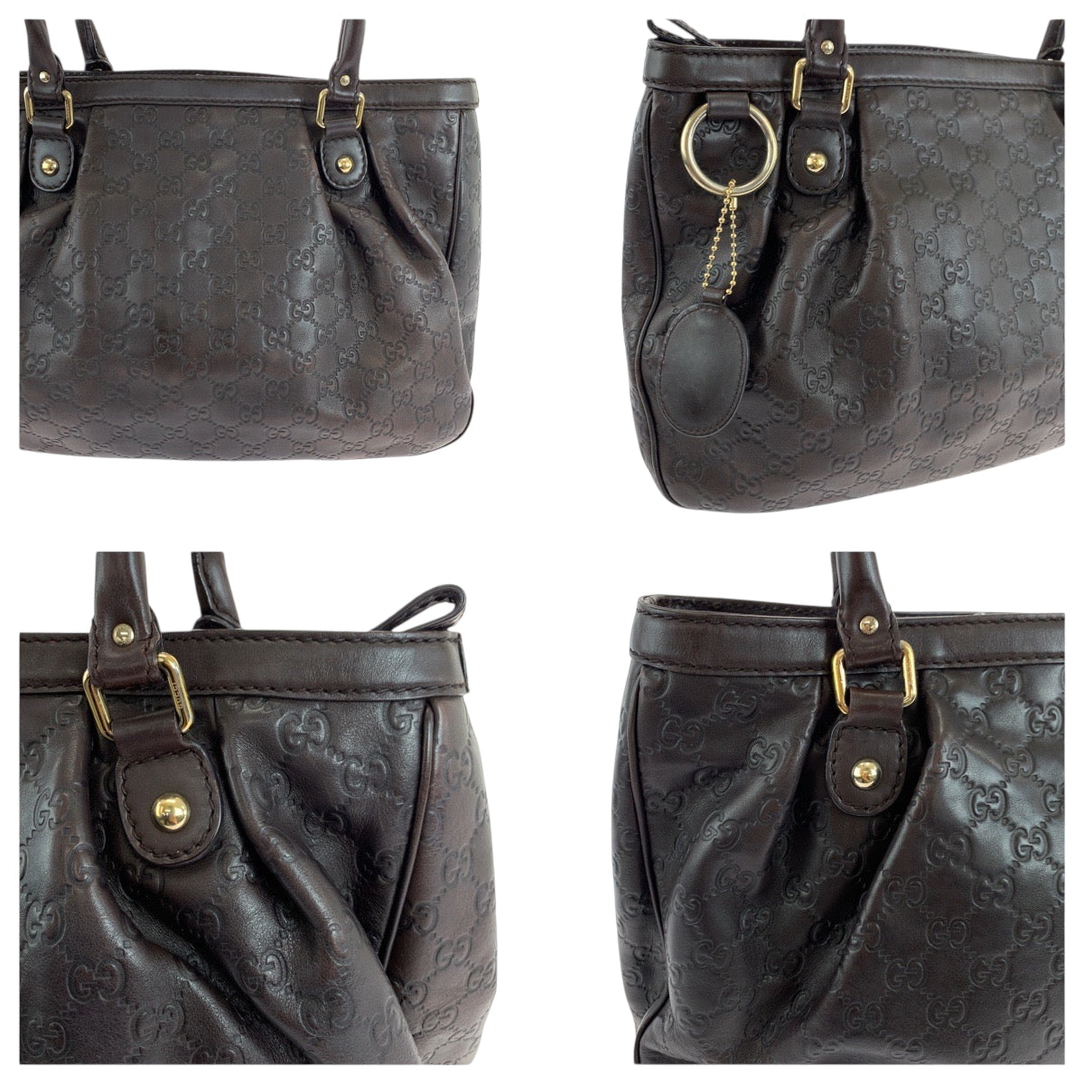 GUCCI Tote Bag 296835 leather Dark Brown Gold Metal Tote Bag Shoulder Bag Guccisima Sukey Women Used Authentic