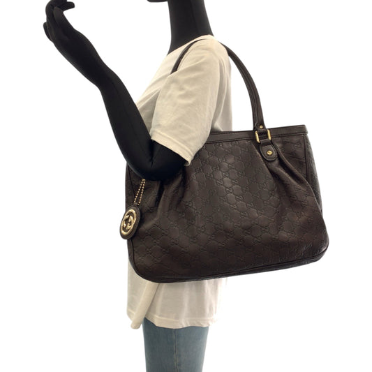 GUCCI Tote Bag 296835 leather Dark Brown Gold Metal Tote Bag Shoulder Bag Guccisima Sukey Women Used Authentic
