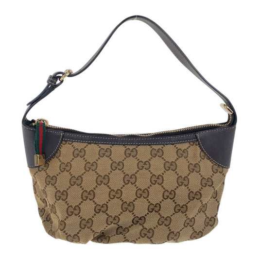 GUCCI Handbag 224098 GG canvas, leather Beige Gold Metal Handbag accessory pouch Sherry line Women Used Authentic
