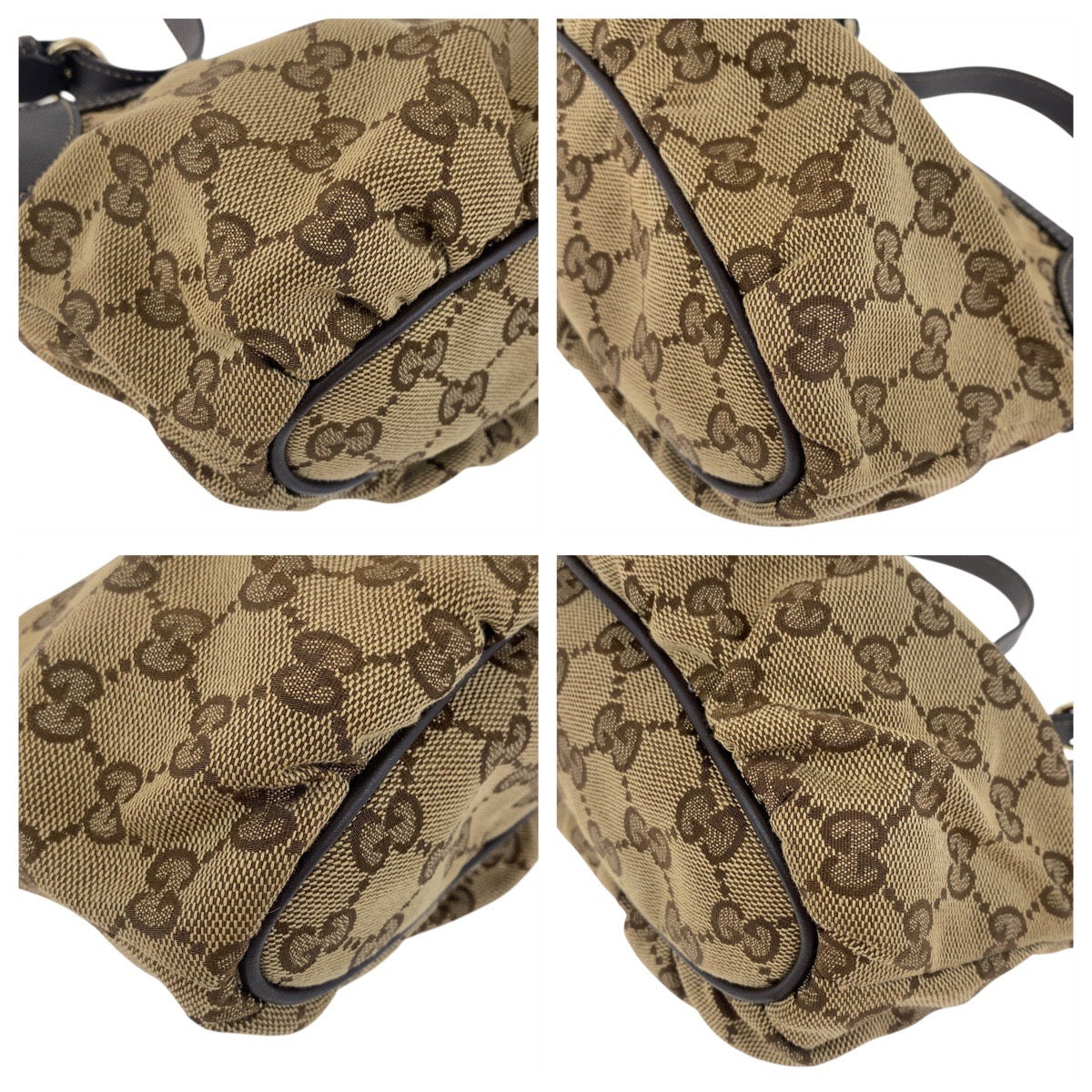 GUCCI Handbag 224098 GG canvas, leather Beige Gold Metal Handbag accessory pouch Sherry line Women Used Authentic