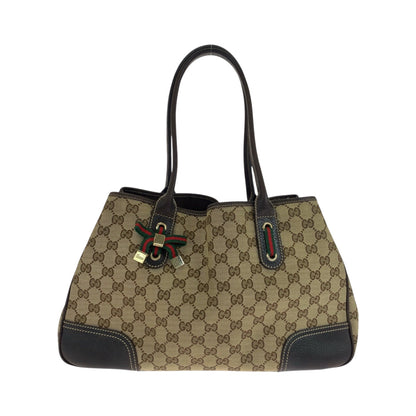 GUCCI Tote Bag 163805 GG canvas Beige Brown Gold Metal Tote Bag Shoulder Bag Sherry Line Princess ribbon Women Used Authentic