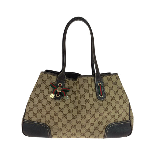 GUCCI Tote Bag 163805 GG canvas Beige Brown Gold Metal Tote Bag Shoulder Bag Sherry Line Princess ribbon Women Used Authentic