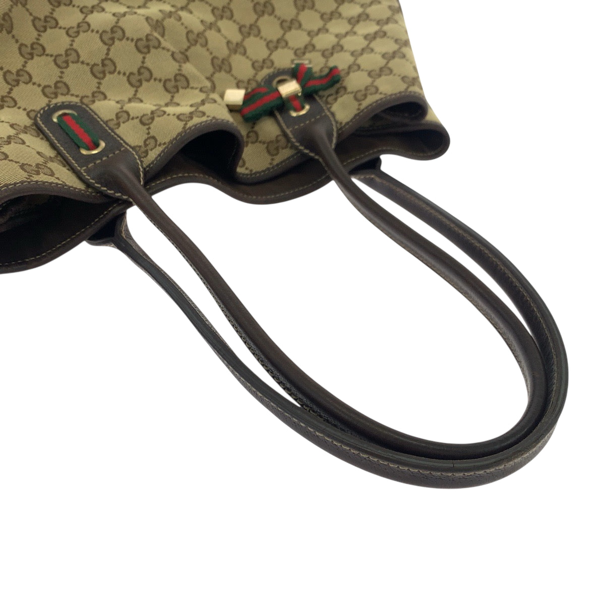 GUCCI Tote Bag 163805 GG canvas Beige Brown Gold Metal Tote Bag Shoulder Bag Sherry Line Princess ribbon Women Used Authentic