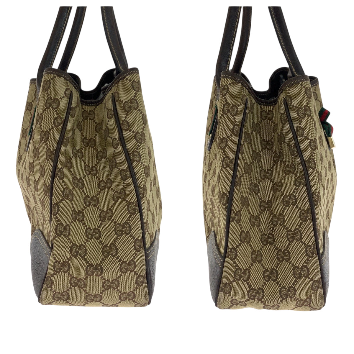 GUCCI Tote Bag 163805 GG canvas Beige Brown Gold Metal Tote Bag Shoulder Bag Sherry Line Princess ribbon Women Used Authentic