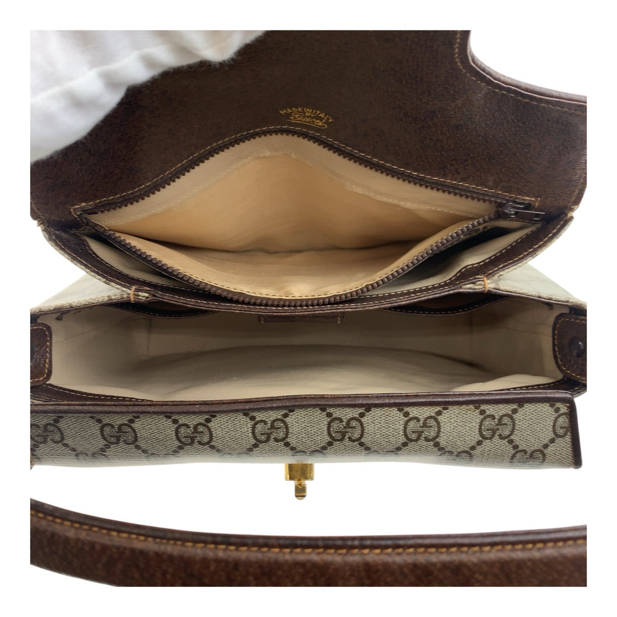 GUCCI Handbag GG Supreme Canvas Beige Brown Gold Metal Old Gucci