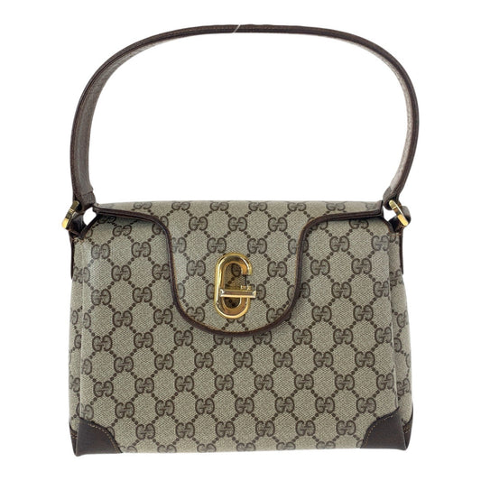 GUCCI Handbag GG Supreme Canvas Beige Brown Gold Metal Old Gucci