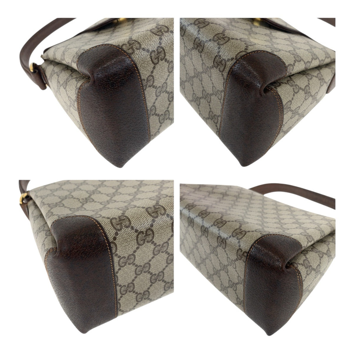 GUCCI Handbag GG Supreme Canvas Beige Brown Gold Metal Old Gucci