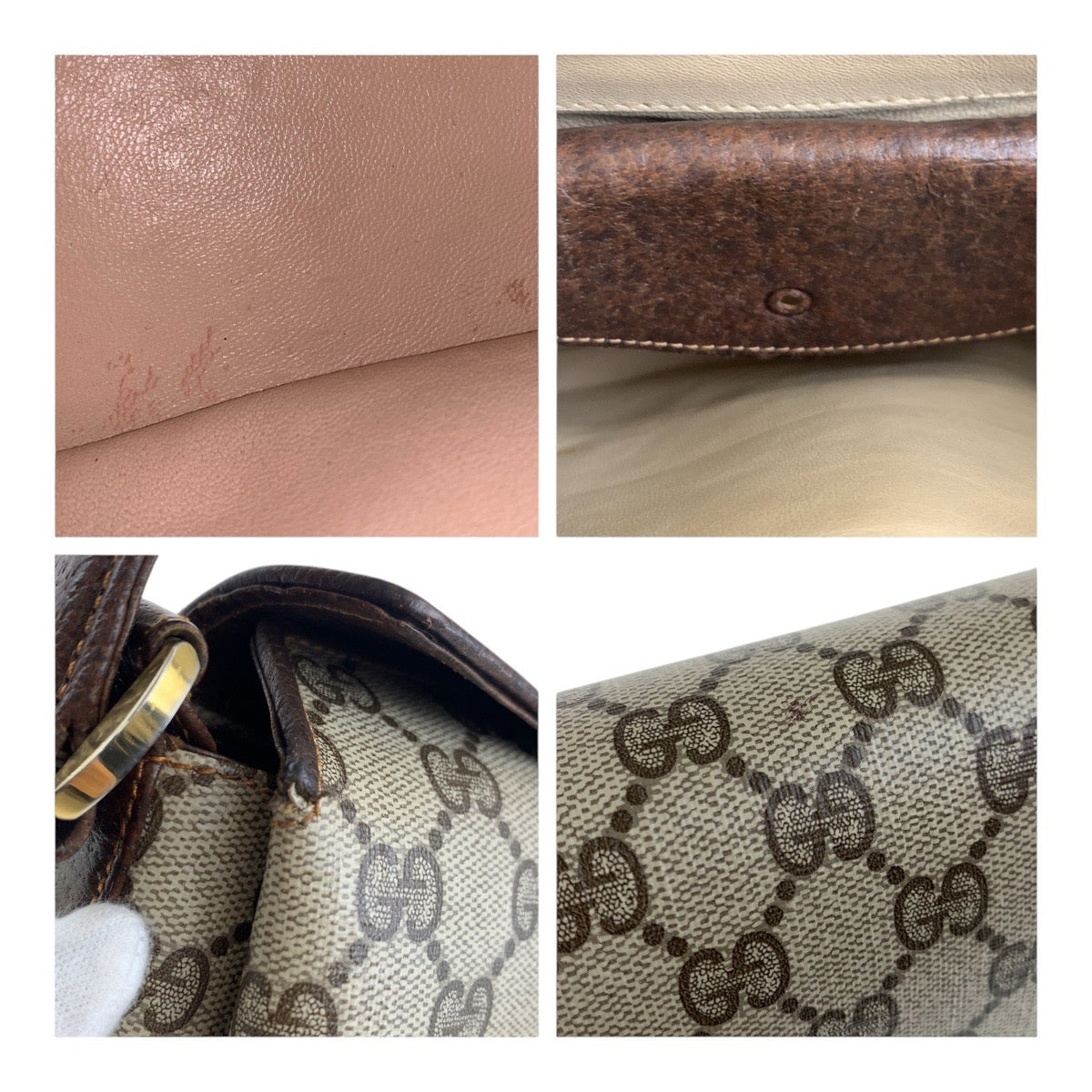 GUCCI Handbag GG Supreme Canvas Beige Brown Gold Metal Old Gucci
