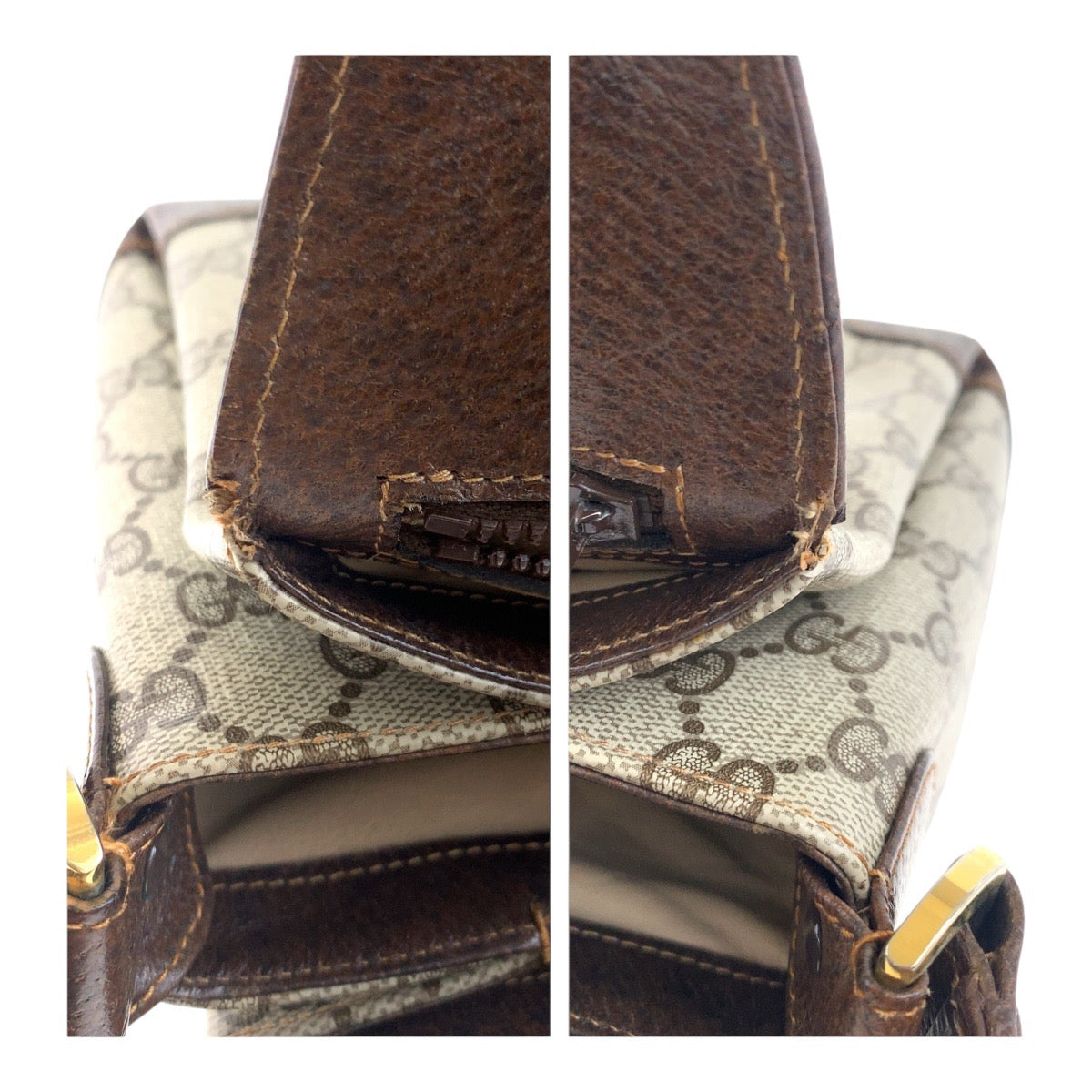 GUCCI Handbag GG Supreme Canvas Beige Brown Gold Metal Old Gucci