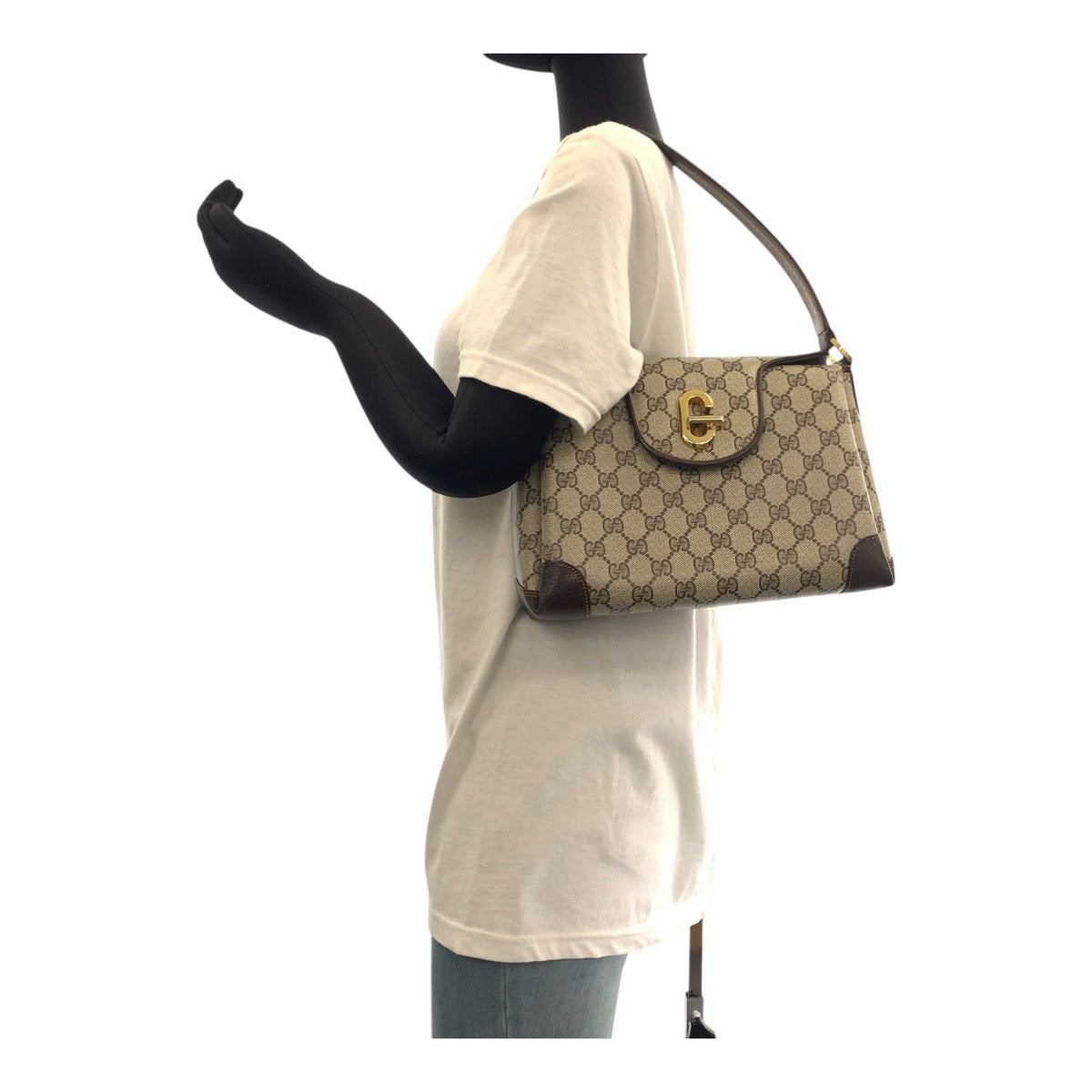 GUCCI Handbag GG Supreme Canvas Beige Brown Gold Metal Old Gucci
