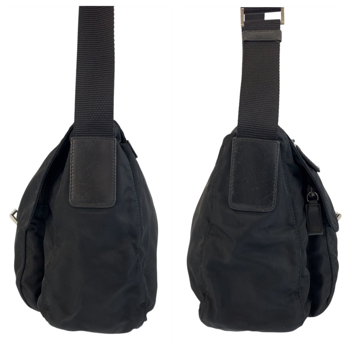 PRADA Shoulder Bag Nylon Black SilverMetal Test Triangle With logo