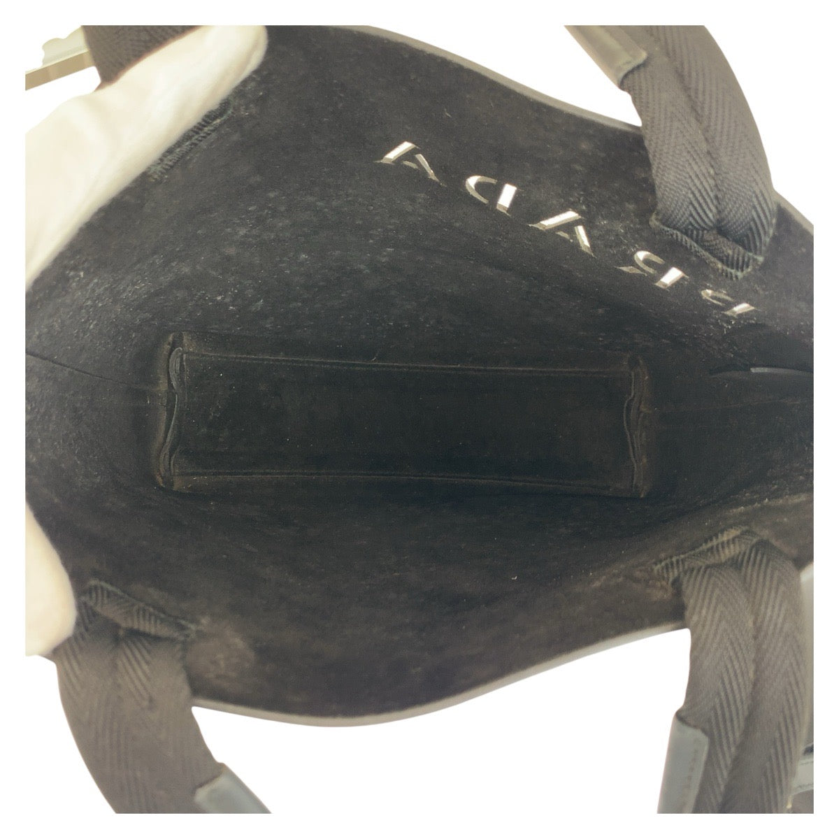 PRADA Tote Bag leather Black black Tote Bag handbag Punching logo Women Used Authentic