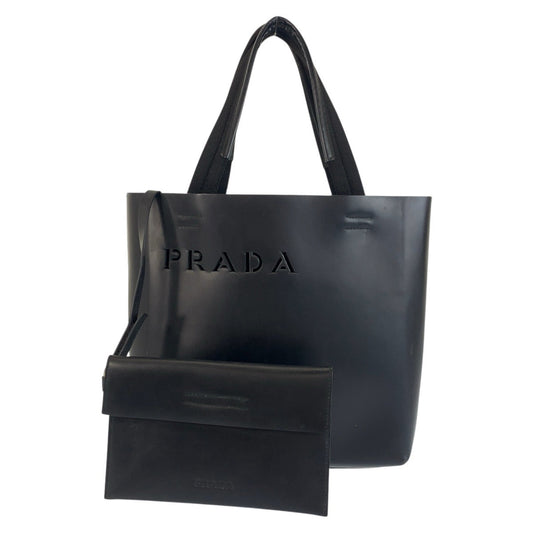 PRADA Tote Bag leather Black black Tote Bag handbag Punching logo Women Used Authentic