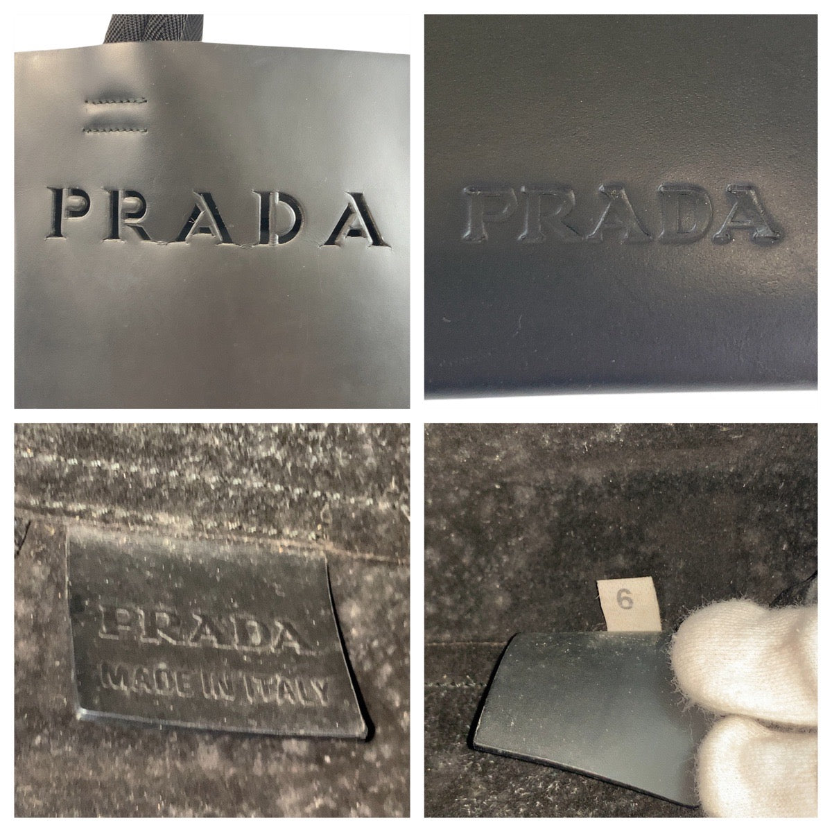 PRADA Tote Bag leather Black black Tote Bag handbag Punching logo Women Used Authentic