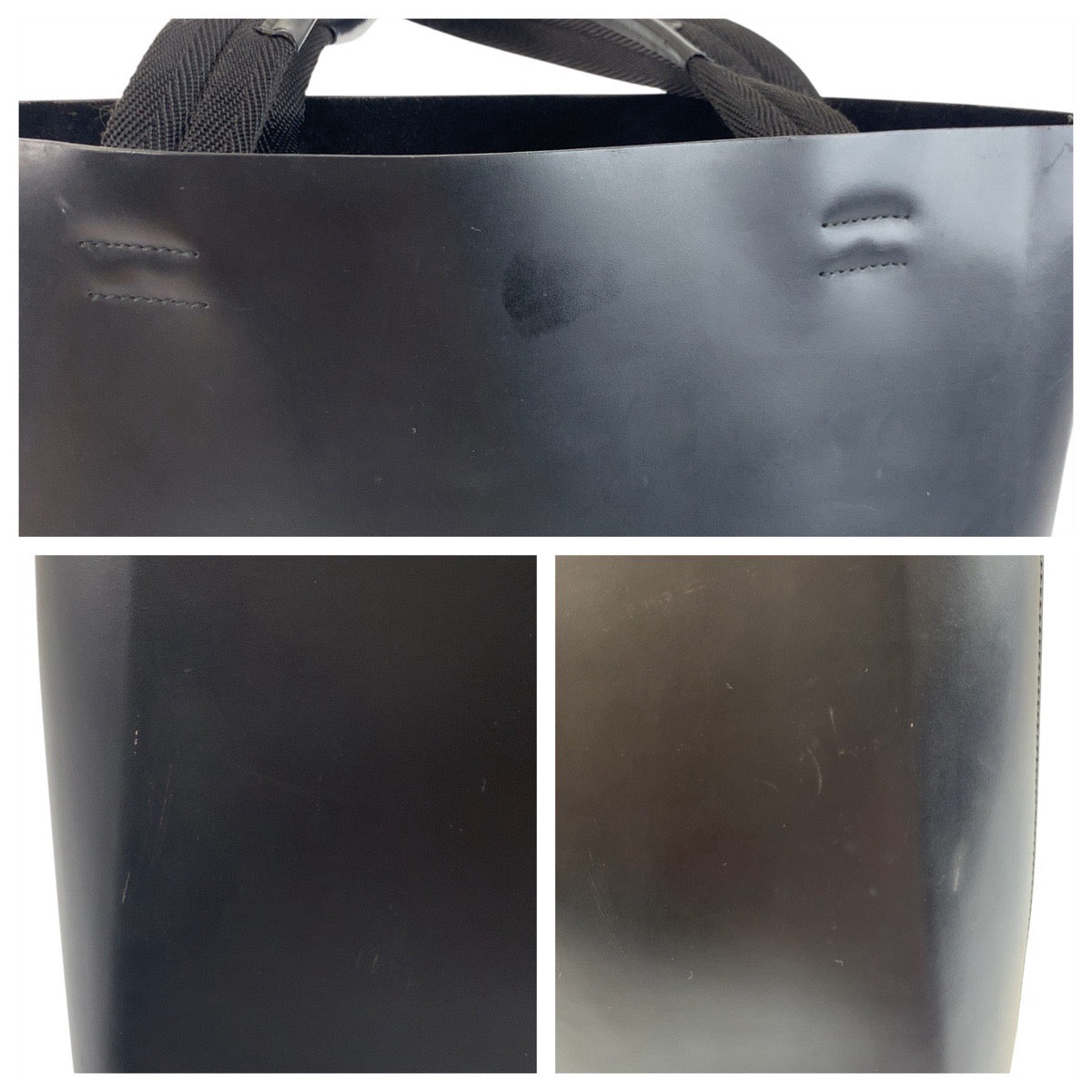 PRADA Tote Bag leather Black black Tote Bag handbag Punching logo Women Used Authentic
