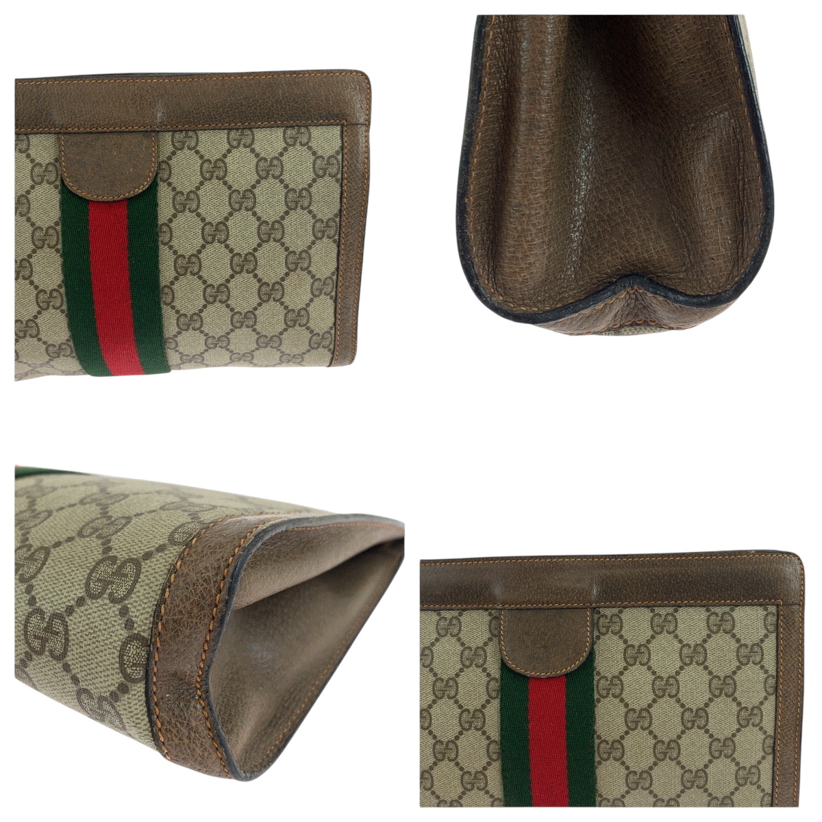 GUCCI Clutch bag 89 01 002 GG Supreme Canvas Beige Brown Red Green Clutch bag business bag Old Gucci Shelly Line Women Used Authentic