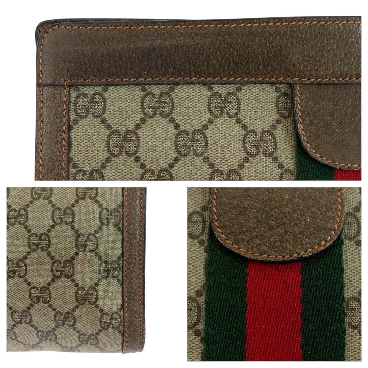 GUCCI Clutch bag 89 01 002 GG Supreme Canvas Beige Brown Red Green Clutch bag business bag Old Gucci Shelly Line Women Used Authentic