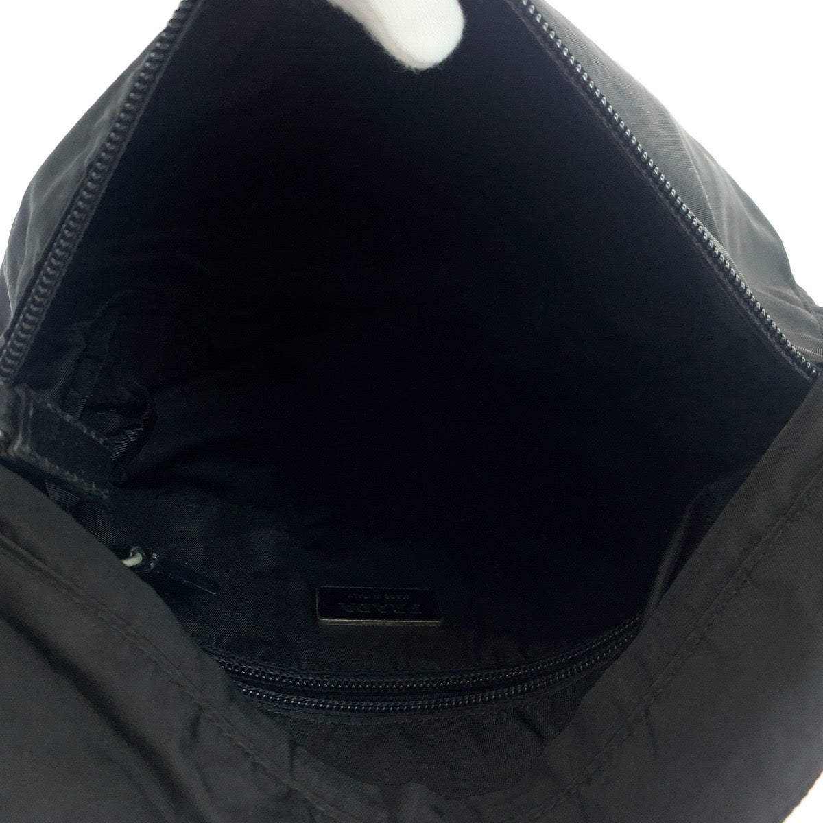 PRADA Shoulder Bag Nylon Black Silver Metal Shoulder Bag pochette Test Triangle With logo Women Used Authentic