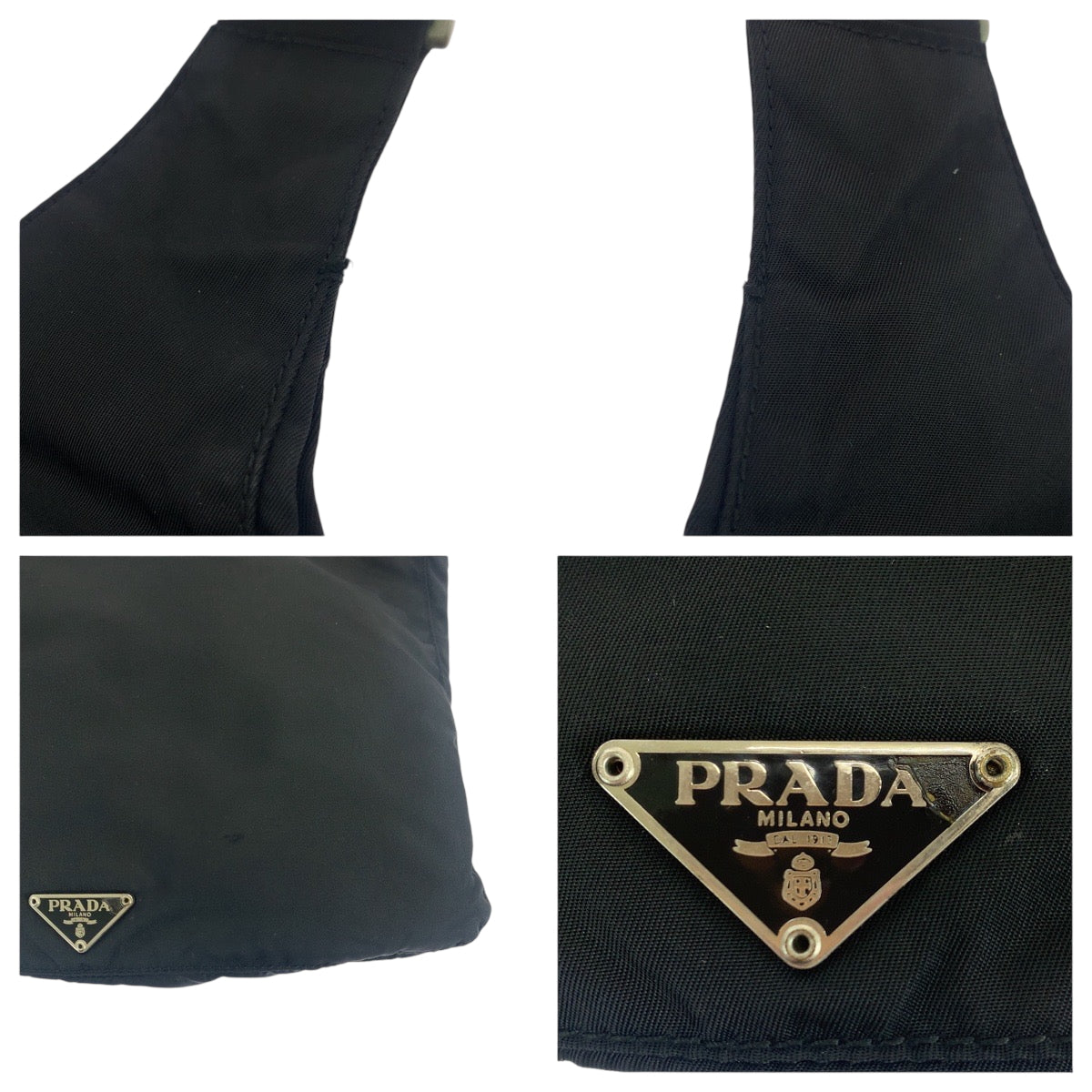 PRADA Shoulder Bag Nylon Black Silver Metal Shoulder Bag pochette Test Triangle With logo Women Used Authentic