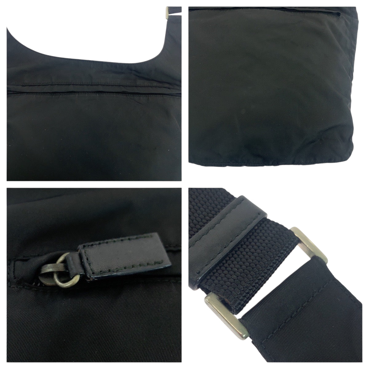 PRADA Shoulder Bag Nylon Black Silver Metal Shoulder Bag pochette Test Triangle With logo Women Used Authentic