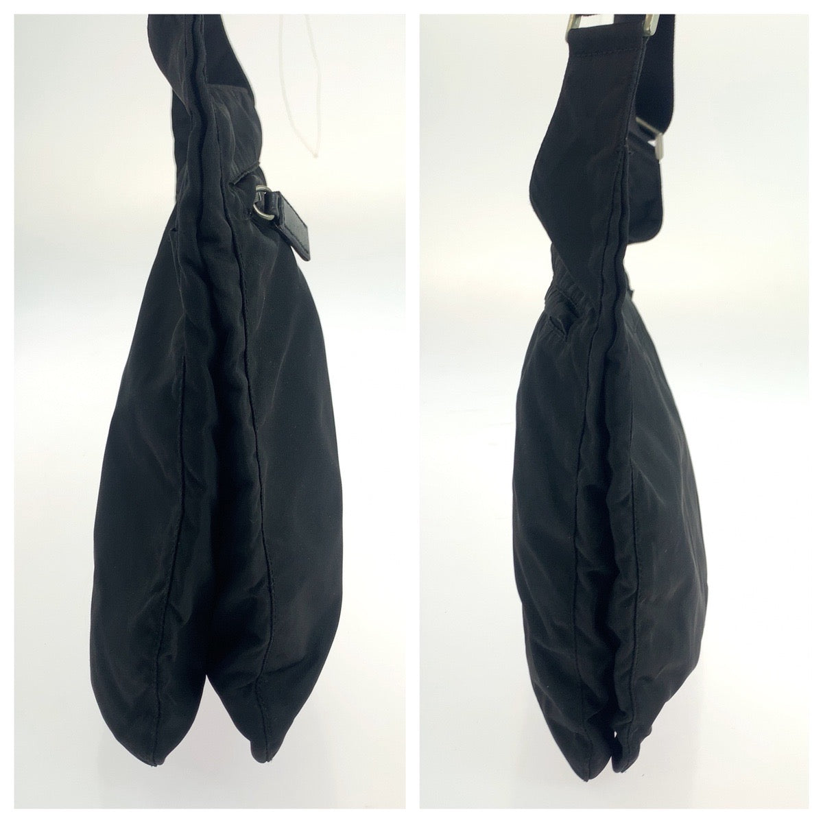 PRADA Shoulder Bag Nylon Black Silver Metal Shoulder Bag pochette Test Triangle With logo Women Used Authentic