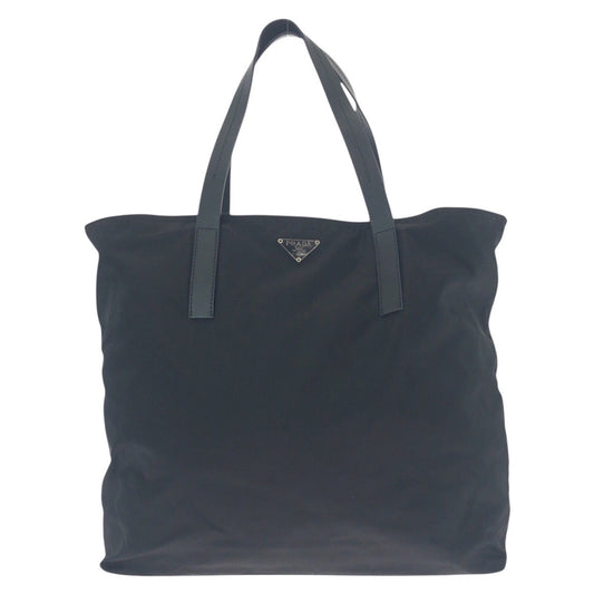 PRADA Tote Bag Nylon, Leather Black SilverMetal Tote Bag Shoulder Bag Test Triangle With logo Women Used Authentic