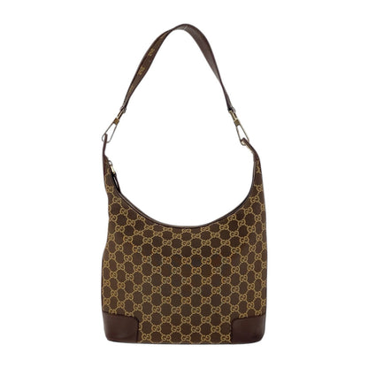 GUCCI Shoulder Bag 001 4204 GG canvas Brown Gold Metal Hobo