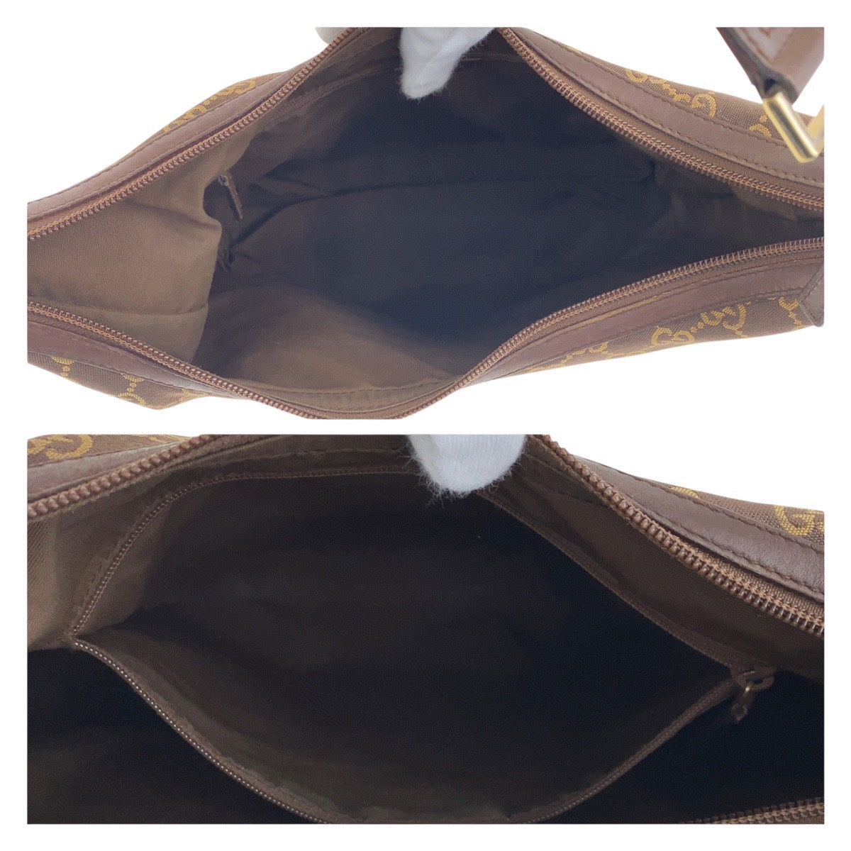 GUCCI Shoulder Bag 001 4204 GG canvas Brown Gold Metal Hobo