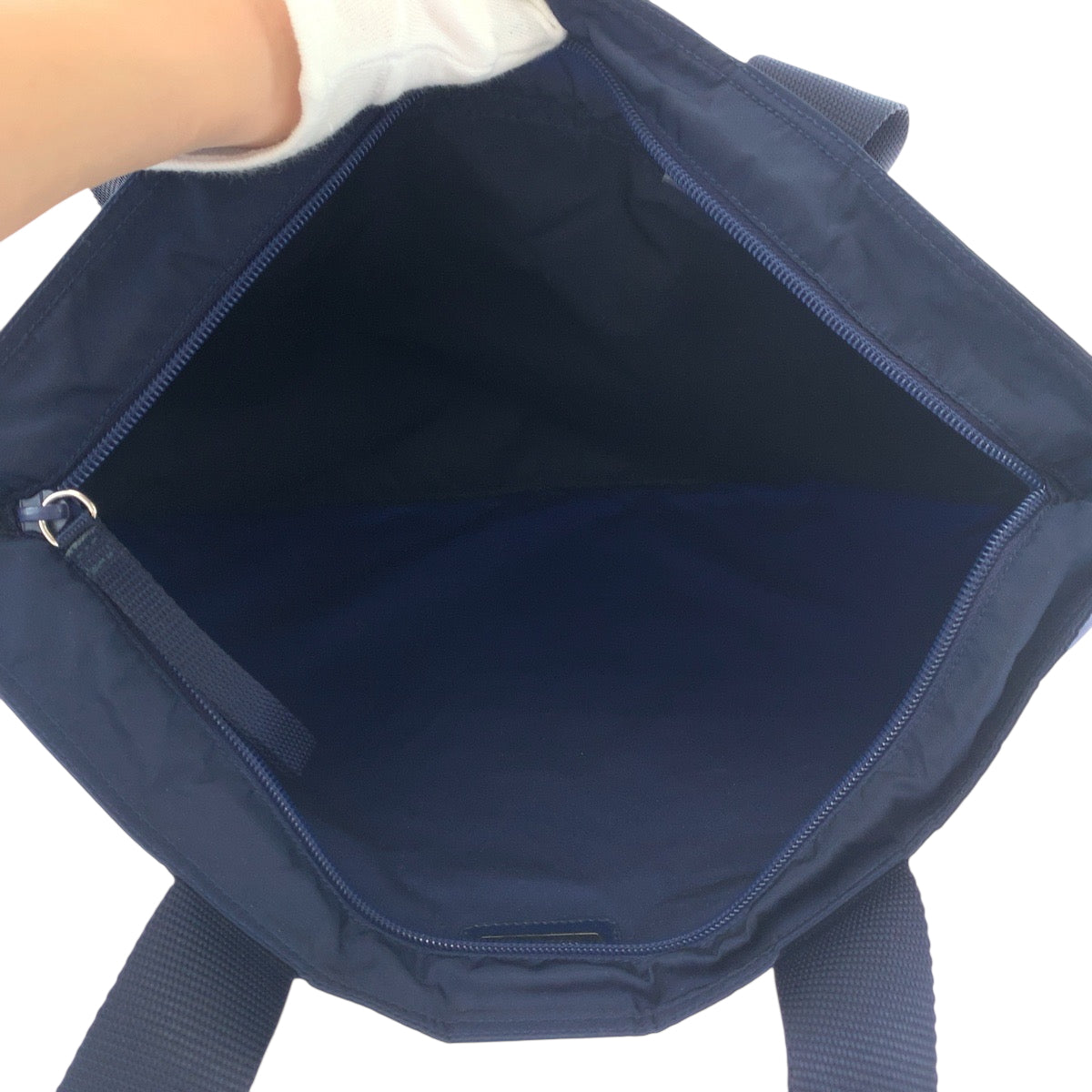 PRADA Tote Bag 31 Nylon Navy SilverMetal Tote Bag Shoulder Bag Test Triangle With logo Women Used Authentic