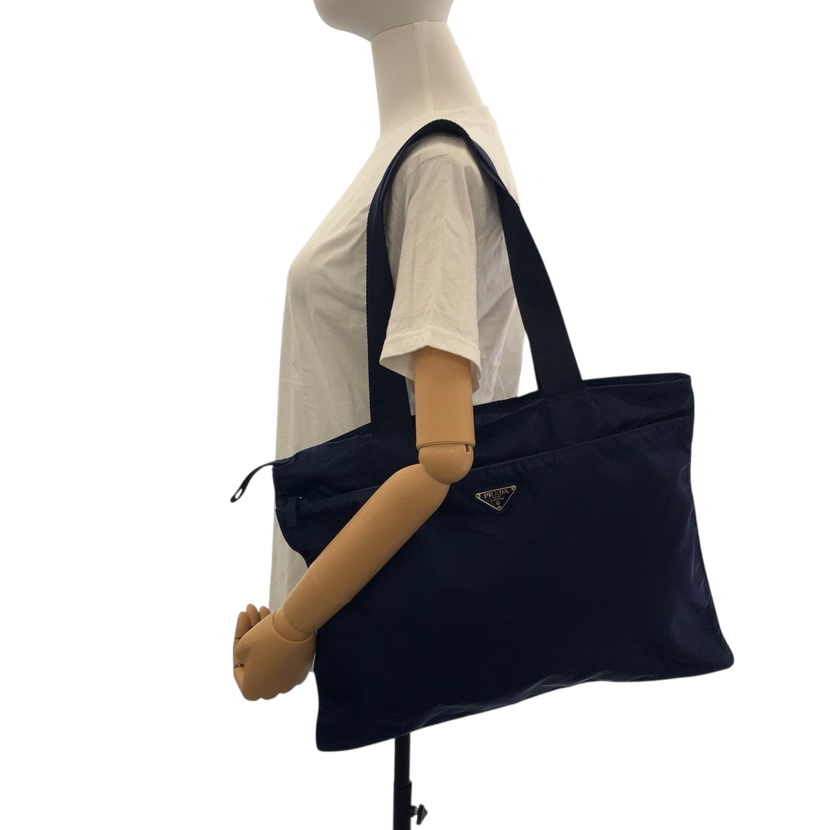PRADA Tote Bag 31 Nylon Navy SilverMetal Tote Bag Shoulder Bag Test Triangle With logo Women Used Authentic