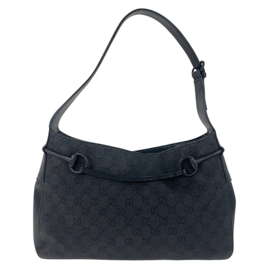 GUCCI Shoulder Bag 101975 GG canvas, leather Black black Horsebit Women Used Authentic