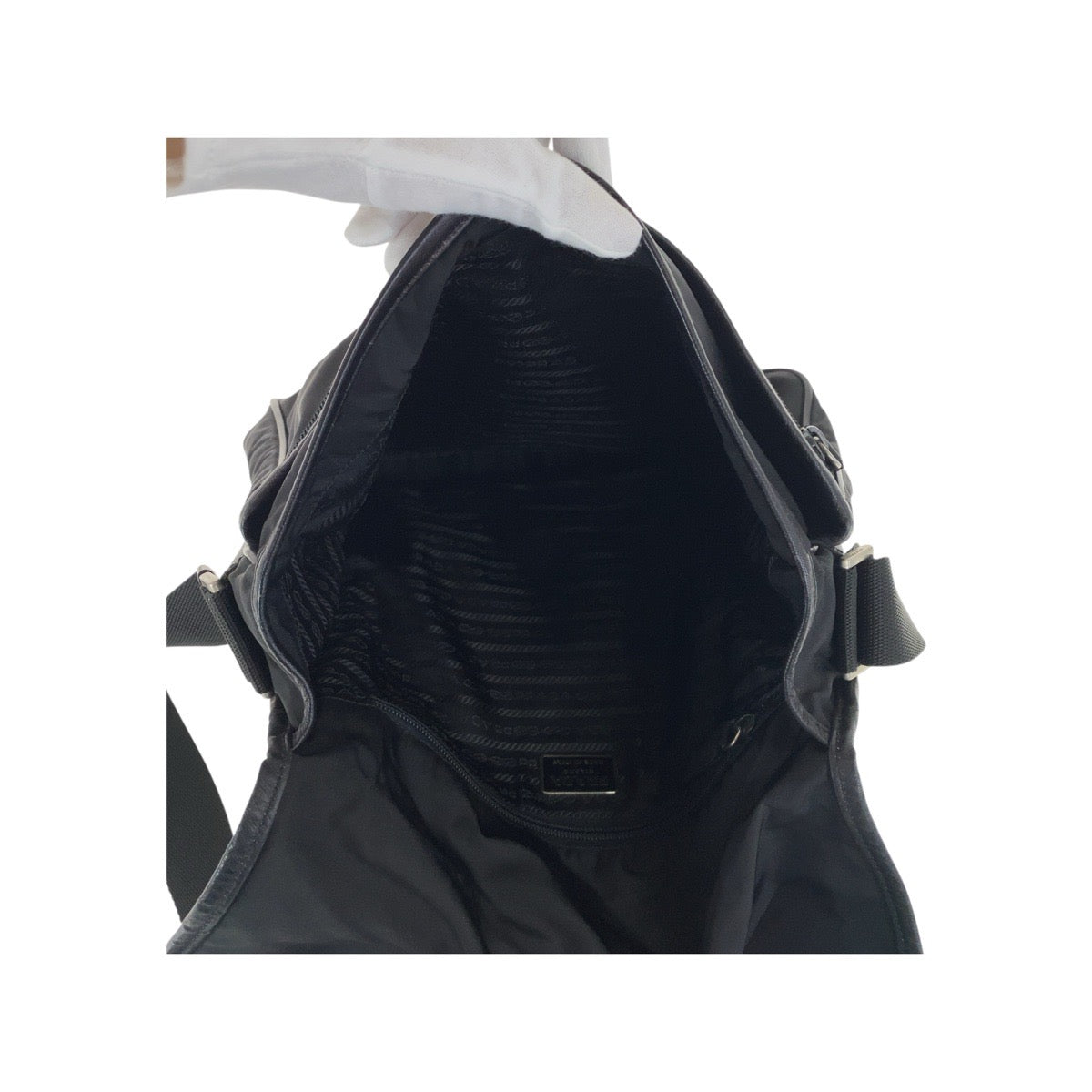PRADA Shoulder Bag Nylon Black SilverMetal Test Triangle With logo