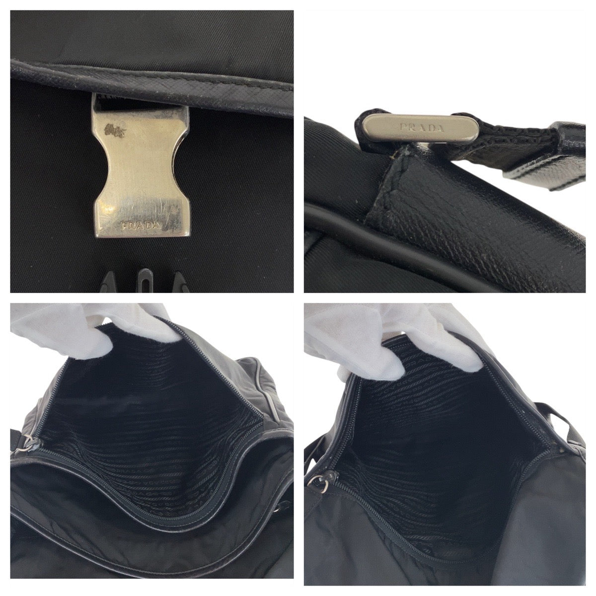 PRADA Shoulder Bag Nylon Black SilverMetal Test Triangle With logo