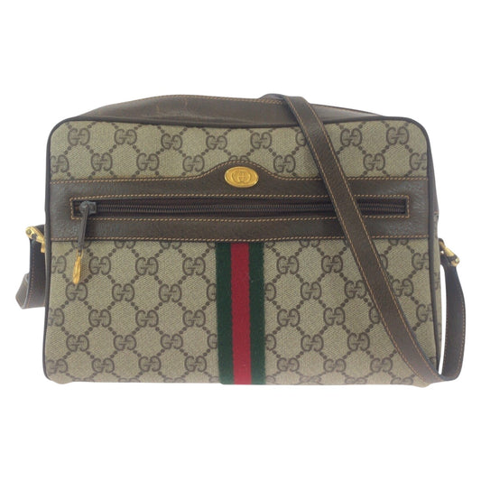 GUCCI Shoulder Bag 72 001 4071 GG Supreme canvas, leather Beige Brown Gold Metal Crossbody Shoulder Bag Old Gucci Shelly Line Women Used Authentic