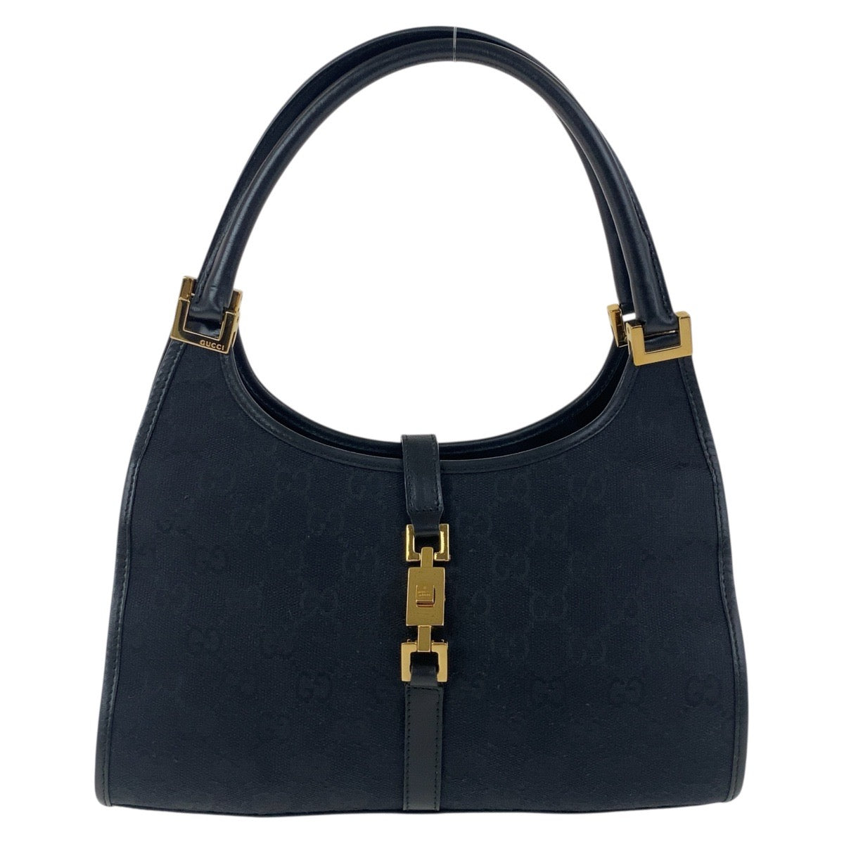 GUCCI Shoulder Bag 001 1068 GG canvas, leather Black GoldMetal Hobo Shoulder Bag Handbag Jackie Women Used Authentic