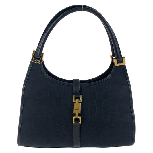 GUCCI Shoulder Bag 001 1068 GG canvas, leather Black GoldMetal Hobo Shoulder Bag Handbag Jackie Women Used Authentic