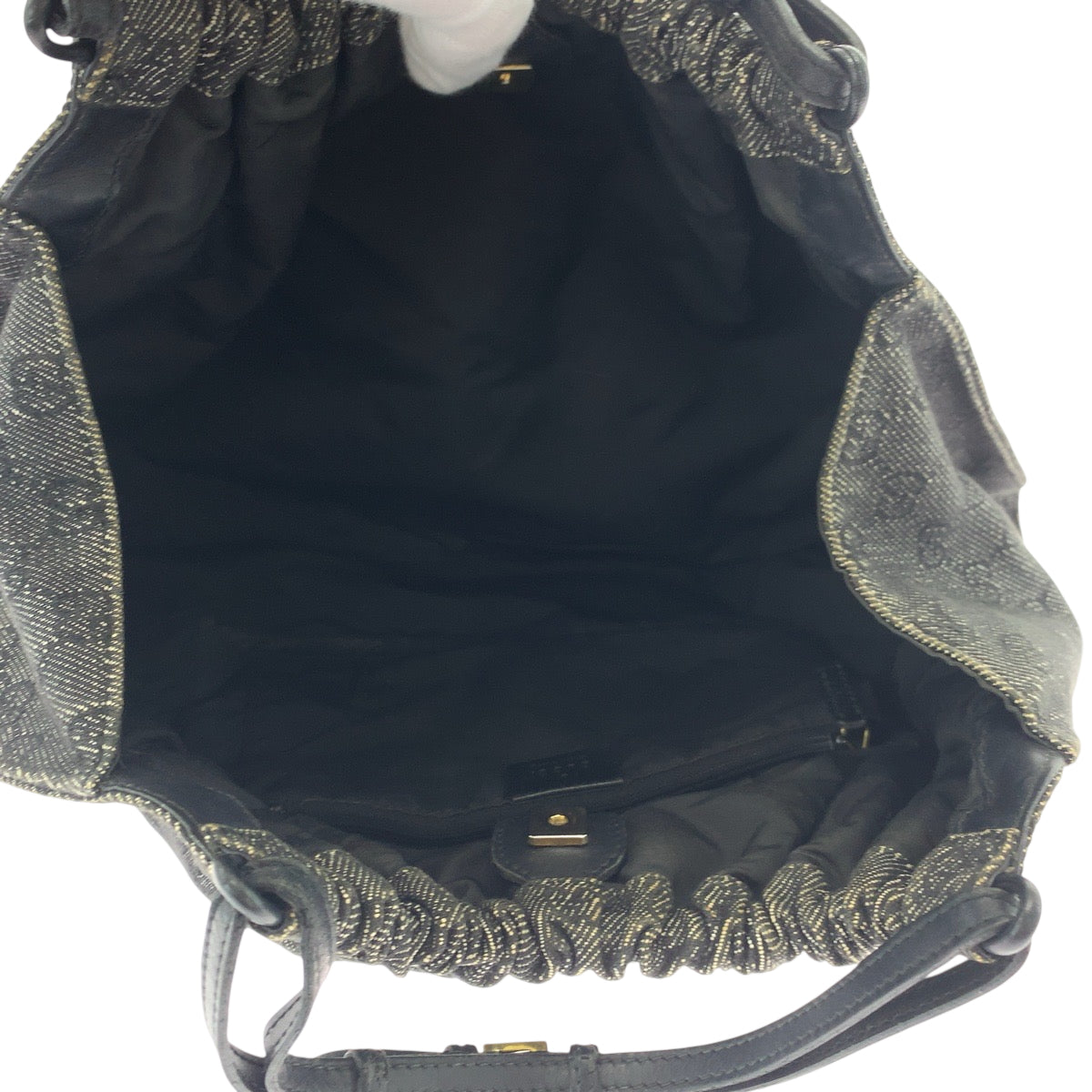 GUCCI Tote Bag 76554 canvas Grey Black Gold Metal Tote Bag handbag Women Used Authentic