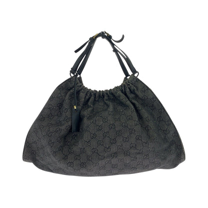 GUCCI Tote Bag 76554 canvas Grey Black Gold Metal Tote Bag handbag Women Used Authentic