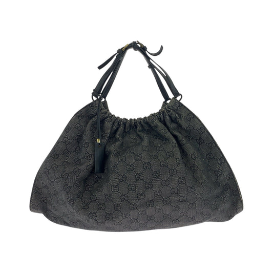 GUCCI Tote Bag 76554 canvas Grey Black Gold Metal Tote Bag handbag Women Used Authentic