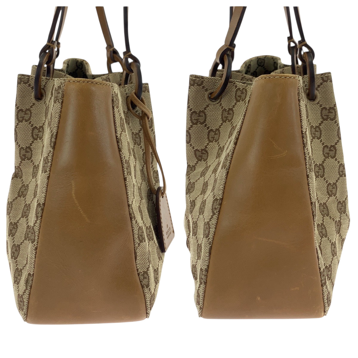 GUCCI Tote Bag 94898 GG canvas Beige Brown Gold Metal Tote Bag handbag Women Used Authentic